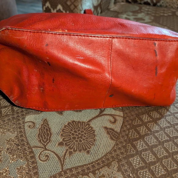 Frye Orange-Red Leather Tote with Front Slip Pocket - Picture 5 of 7